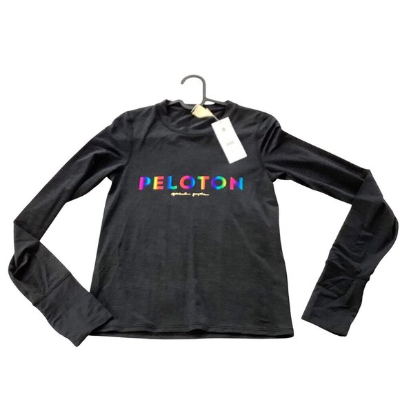 NWT Peloton x Spiritual Gangster Long Sleeve Black top with rainbow size XS - Picture 2 of 10
